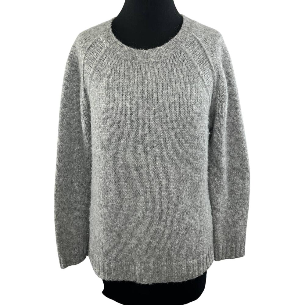 AYMARA Gray Marled Knit Round Neck Baby Alpaca Wool Pullover Sweater Top M Peru